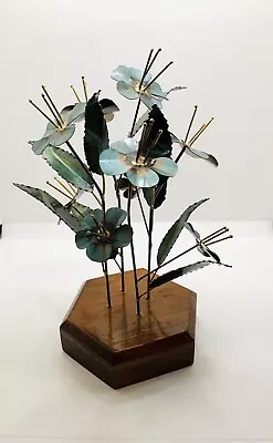 Vintage Rare Metal Flower Art Sculpture On Wood Base Signed Sokolavich 83 • $42