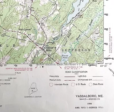 Map Vassalboro Maine 1956 Topographic Geological Survey 1:62500 22 X 18  TOPO2 • $20.25