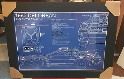 Back To The Future Delorean  Schematic  Blueprint Framed A3 Poster Brand New  • £18