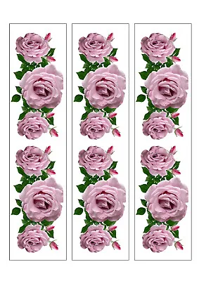 Pink Roses Cake Icing | Wafer Paper | Strips | Birthday Cake Ribbon • £6.04