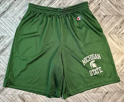 Michigan State Spartans Shorts Mens Large Green Nylon Champion Athletic Gym • $19.98