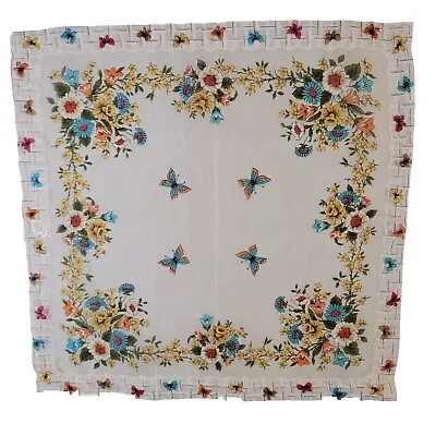 Vintage Hankerchief Multicolor Floral  With Butterfly Border • $9.99