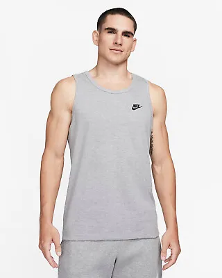 Nike Sportswear Club Mens Size M Cotton Tank Top Gray Black New BQ1260 063 • $22.49