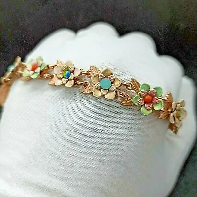 Michal Negrin Bracelet Fairy Pastel Flowers With Swarovski Crystals Red Gold New • $88