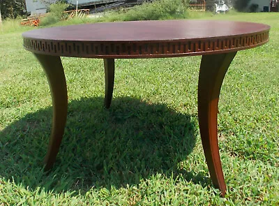 Mid Century Round Mahogany Carved Coffee Table  (CT-62) • $499