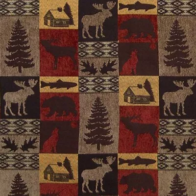 12x12 Swatch UPHOLSTERY FABRICS MOUNTAIN LODGE CABIN RUSTIC BEAR TAPESTRY SAMPLE • $5.95