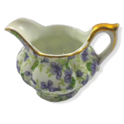 Lefton China Mini Hand Painted Creamer Violet Chinz NE794V 2 1/4” Red Foil Label • $37.10