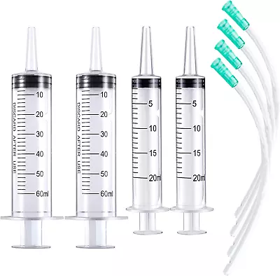 ® Large Plastic Syringe With Tube 60Ml Syringe 20Ml Syringe With 13Inch Tubing F • $16.80