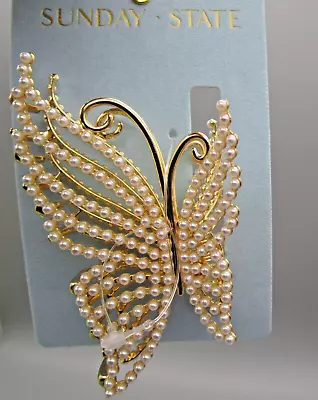 SUNDAY STATE~4  Gold Tone & Faux Pearl BUTTERFLY Claw Hair Clip • $9.97
