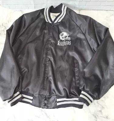 Raiders Vintage Chalk Line Black Satin Bomber Jacket Lined Men Size XL 1980s NFL • £49.99