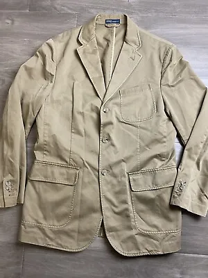 Polo Ralph Lauren Twill Safari Cargo Field Blazer Khaki Jacket Men’s Size Large • $119