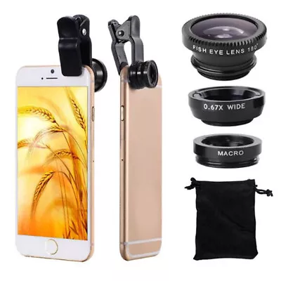 3-in-1 Wide Angle Macro Fisheye Lens Camera Kits Mobile Phone Fish Eye Lenses • $2.59