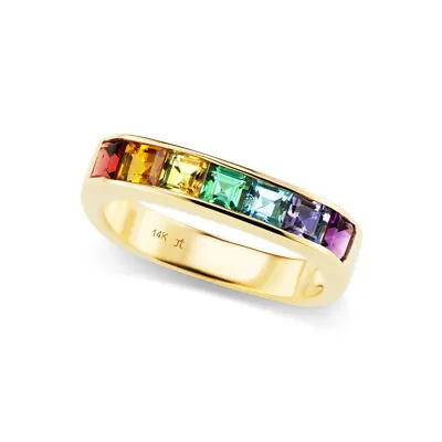 14k Gold Rainbow Sapphire Multi Sapphire Eternity  Band Ombre Rainbow Ring Gold • $70
