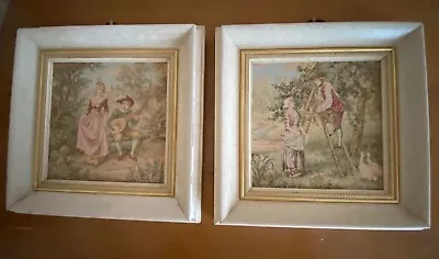 $70 • Buy Vintage Sungott Studios Pair (2) Framed Tapestries Courting Couple 13.5  Sq