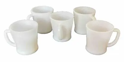 5 Vintage Fire King White Milk Glass Coffee Mugs D Handle Anchor Hocking • $34.95