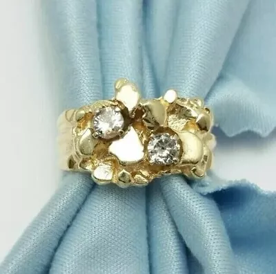 Lab-Created Diamond 14K Yellow Gold Plated Silver Engagement Men's Nugget Ring • $132.99