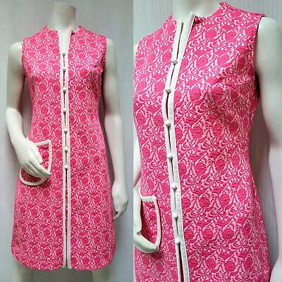 Vintage 1960s NPC Fashions Pink Rose Double Knit Sleeveless Dress - Size M - EUC • $60.30