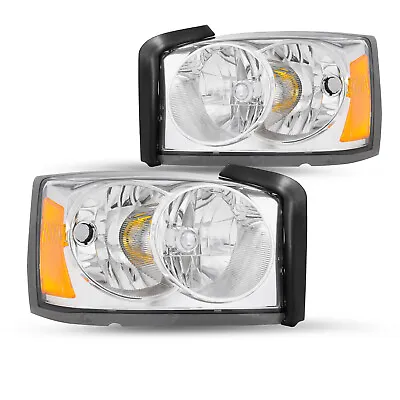 Headlights For 2005-2007 Dodge Dakota Chrome Amber Halogen Headlamps Left+Right • $124.99