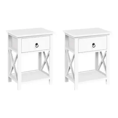 Artiss Bedside Tables Nightstands Drawer Side Lamp Table Hamptons White Pair • $107.95