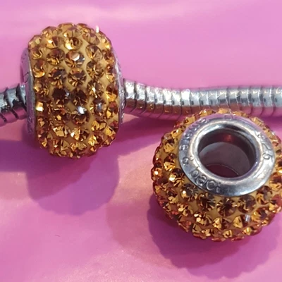 £12.99 • Buy Genuine AMORE & BACI 925 Sterling Silver Amber Crystal Pave Charm Bead F1