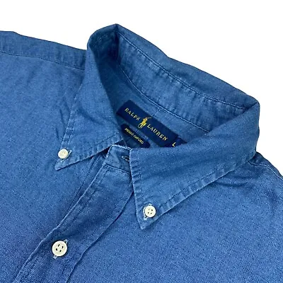 $29.99 • Buy VTG Ralph Lauren Men's Indigo Oxford Chambray S/S Button Shirt Blue • Large