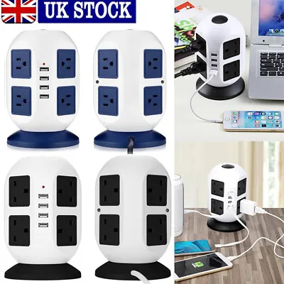 Socket Tower Mains Power Extension Lead 8 Way+4 USB Ports Adaptor Plug 3M Cable • £18.99