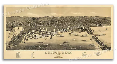 Bird's Eye View 1887 Duluth Minnesota Vintage Style City Map - 12x24 • $13.95