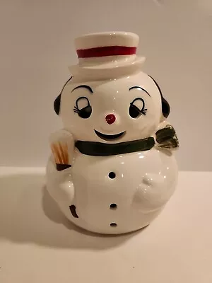 Vintage Christmas Ceramic Snowman Light Hand Painted 8  Tall Crafted Table Top • $38.95