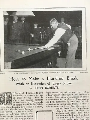 £14.44 • Buy Billiards John Roberts How To Make 100 Break Rare Old Antique Article 1909