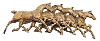 Vintage Equestrian Brooch Five Horses Race Brass (?) Pin • £47.50