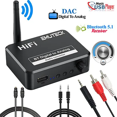 Digital To Analog Audio Converter Bluetooth Adapter Splitter MP3 Play 3.5mm RCA • $16.95