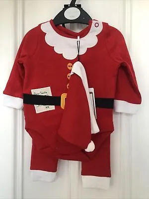 M&Co Baby Christmas Santa Suit Set Red White Romper Trousers Hat 0-3 Months • £3.95