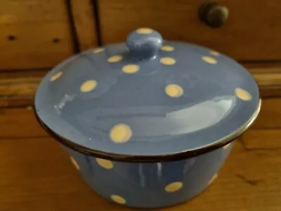 A Vintage Babbacombe Blue Spot Torquay Pottery Lidded Pot Butter Dish 12cm Diam • £12