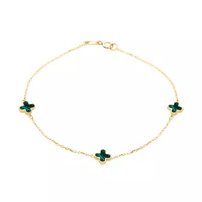 0.1ct Green Malachite Station Bracelet In 9ct Gold With Clasp Size 7.5 Inches • £146.99