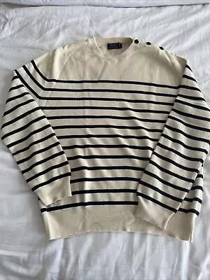 Polo Ralph Lauren Nautical Stripe Button Neck Sweater XL (US) Cotton • £4.99