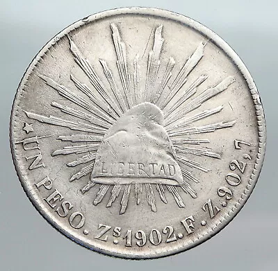 1902 Zs FZ MEXICO Large Eagle Sun Antique Mexican OLD Silver Peso Coin I90437 • $583.65