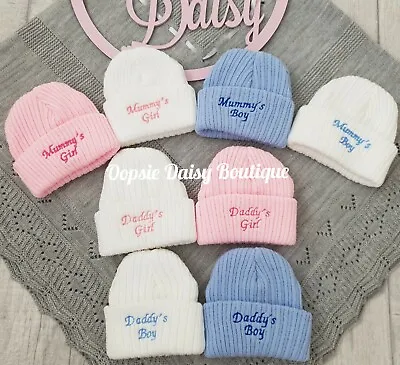 Baby Knitted Hat Mummy's Daddy's Boy Girl Beanie Hat Size Newborn • £4.99