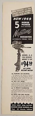 1949 Print Ad Neptune Resorter 5-HP Model A-4 Outboard Motors MuncieIndiana • $11.99