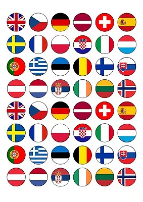 48 Europe European Eurovision Flags Edible Wafer Paper Cake Toppers Decorations • £2.49