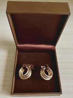 Zales 14K Gold Plated Two-Tone St. Silver Triple Layer Diamond Cut Hoop Earrings • $48.99