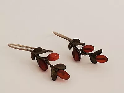 Retired Michael Michaud Botanical Bronze & Orange Glass Berries Boxwood Earrings • $55