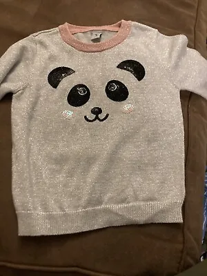 Tu Girls Jumper 5 Years. Silver Thread With Panda Design Good Condition • £6