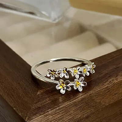 3D Flower Ring Adjustable Open Rings Silver Color Finger Ring Wedding Jewelry - • $1.79