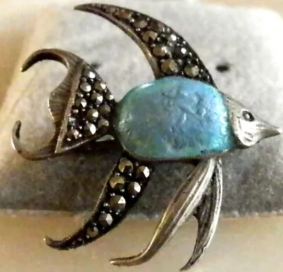 Vintage Signed 925 Sterling Marcasite Fish Brooch • $4.99