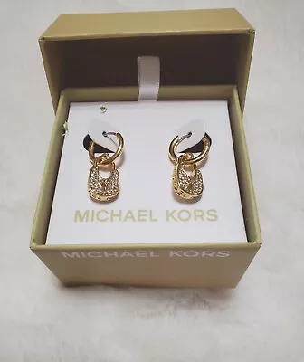 MICHAEL KORS Women's Yellow Gold Drop Earrings Crystals Rave Padlock MKJ4889710 • $54.99