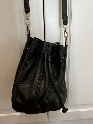 $30 • Buy OROTON Black Leather Bucket Bag - Crossbody Or Shoulder - Adjustable Straps