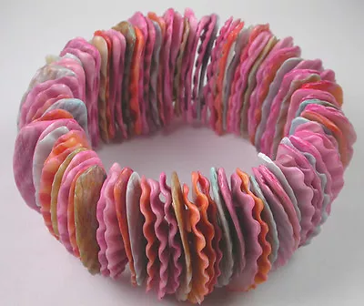 Handmade Pink And Orange Pectin Shell Stretch Bracelet  Beach Wedding Jewelry • $24.99