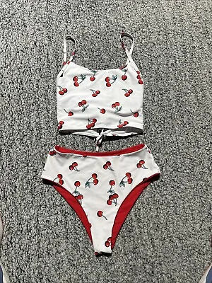 Zaful Girls 2 Piece Bikini Cherries Print Top High Waist Bottom Size S • $13.49