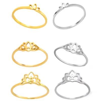 $3.99 • Buy Lotus Rings For Women Stainless Steel Flower Of Paradise Amulet Finger Ring