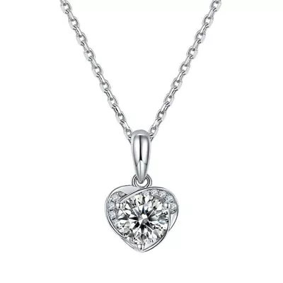 1.0Ct 6.5mm Round Moissanite Pendant 925 Sterling Silver Heart Shape Necklace • $69.02